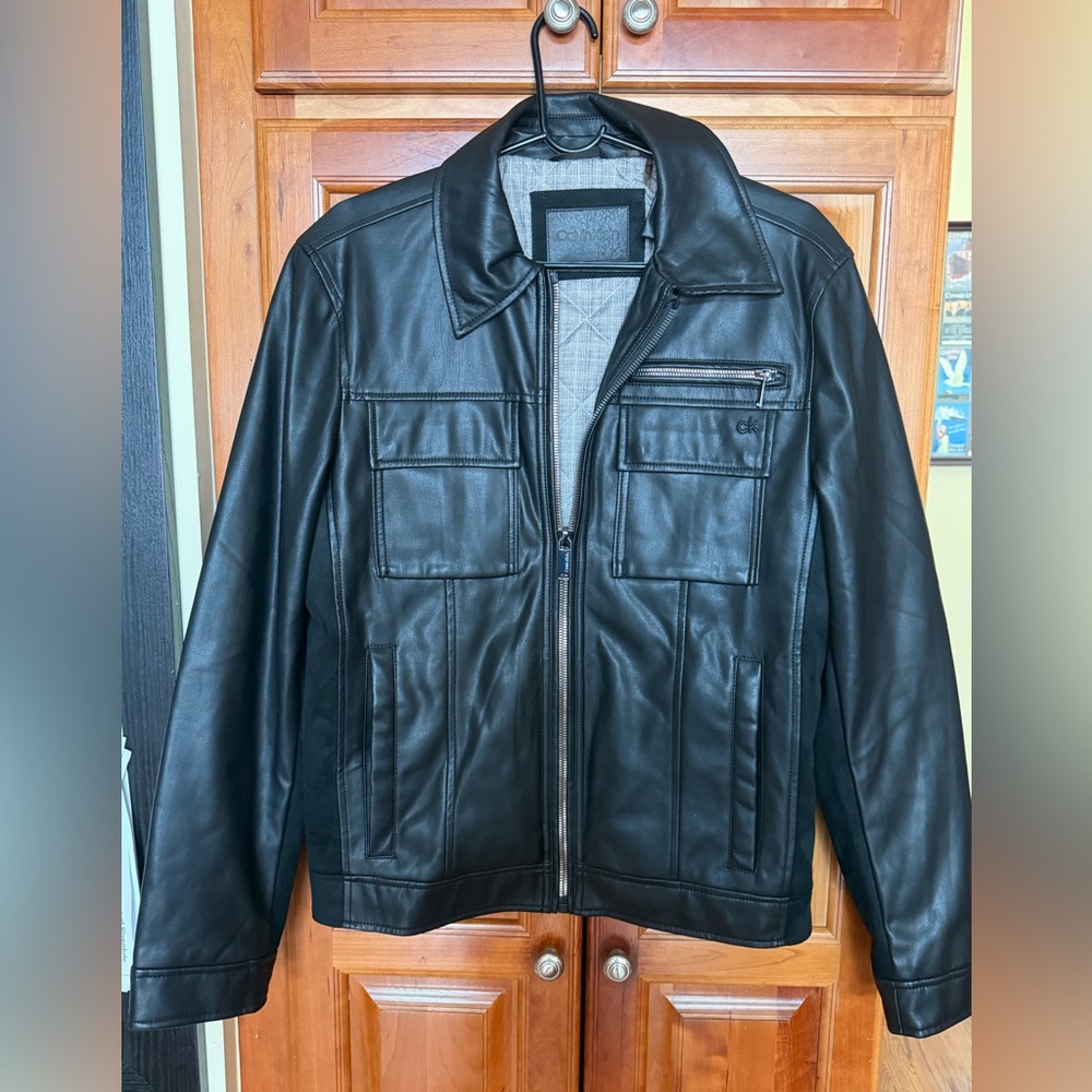 Calvin Klein Men's Black Faux Leather/Suede Field Jacket